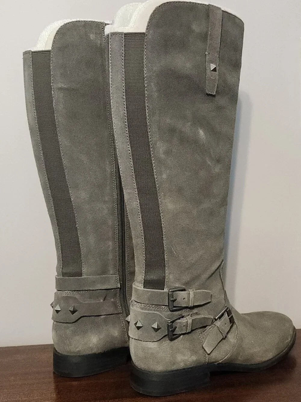 Marc Fisher Grey Tall Boots w/studs, Size 6M